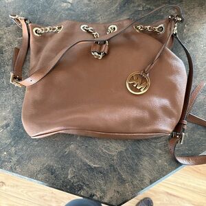 Michael Kors Tan Leather Shoulder Bag with Gold Accents